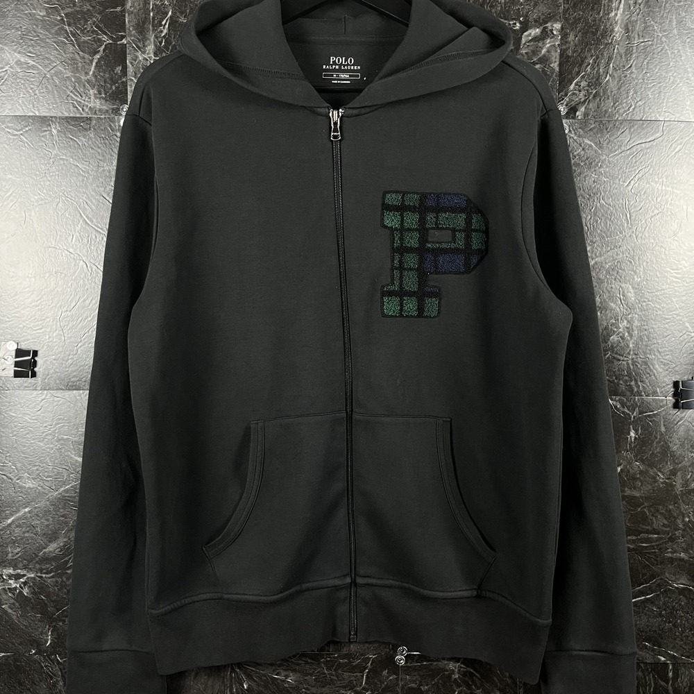 Polo Ralph Lauren Men's Knit Plaid P Patch Zip Hoodie Medium